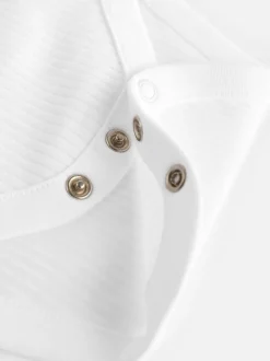 Blanc - Lot de 5 bodys côtelés à manches courtes pour bébé