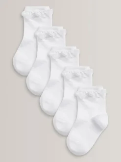 Blanc - Lot de 5 chaussettes de cheville Volants en coton riche