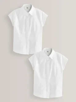 Blanc - Lot de 2 chemises d’école haut de gamme en coton extensible riche (3-18ans)