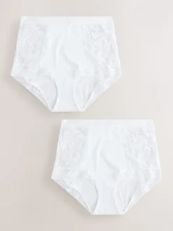 Blanc - Lot de 2 culottes en dentelle et microfibre
