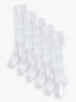 Blanc - Lot de 5 de collants pour l'école en coton riche