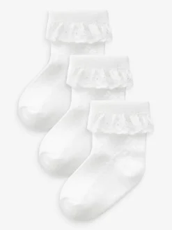Blanc - Lot de 3 paires de chaussettes bébé en dentelle