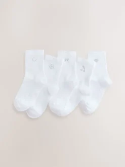 Blanc - Lot de 5 paires de chaussettes en coton majoritaire à strass