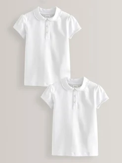 Blanc - Lot de 2 polos en coton extensible à col volanté pour l'école (3-16ans)