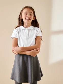 Blanc - Lot de 2 polos en coton extensible à col volanté pour l'école (3-16ans)