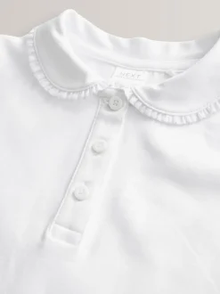 Blanc - Lot de 2 polos en coton extensible à col volanté pour l'école (3-16ans)