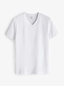 Blanc - Lot de 10 T-shirts Col en V 100% Coton Coupe ajustée