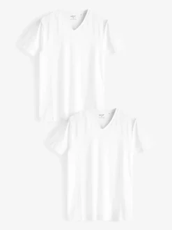 Blanc - Lot de 2 T-shirts Col en V 100% Coton Coupe ajustée