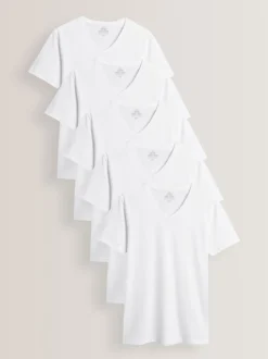 Blanc - Lot de 5 T-shirts Col en V 100% Coton Coupe ajustée