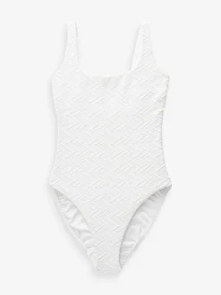 Blanc - Maillot de bain gainant à encolure dégagée