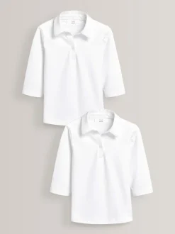 Blanc - Maillot scolaire à manches extensibles en coton 3/4 Chemisiers 2 Lot (3-16yrs)