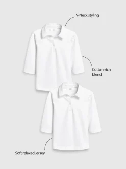 Blanc - Maillot scolaire à manches extensibles en coton 3/4 Chemisiers 2 Lot (3-16yrs)