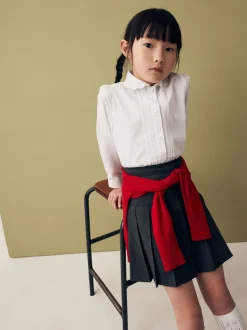 Blanc - Manches longues dentelle festonnée École Chemisiers (3-14yrs)