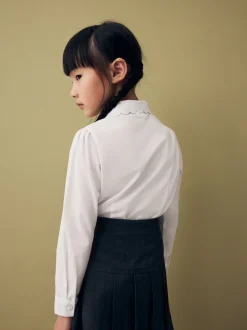 Blanc - Manches longues dentelle festonnée École Chemisiers (3-14yrs)