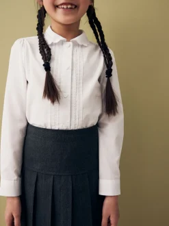 Blanc - Manches longues dentelle festonnée École Chemisiers (3-14yrs)