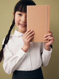 Blanc - Manches longues dentelle festonnée École Chemisiers (3-14yrs)