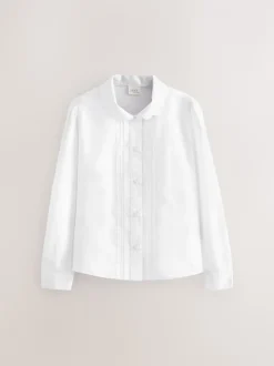 Blanc - Manches longues dentelle festonnée École Chemisiers (3-14yrs)