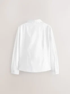 Blanc - Manches longues dentelle festonnée École Chemisiers (3-14yrs)