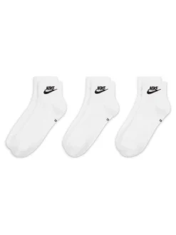 Blanc - Nike Tous les jours Essentiel Cheville 100% Coton Chaussettes 3 Lot