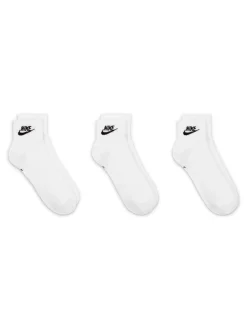 Blanc - Nike Tous les jours Essentiel Cheville 100% Coton Chaussettes 3 Lot