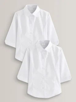 Blanc - Paquet de 2 blouses scolaires à manches trois quarts (3-17ans)