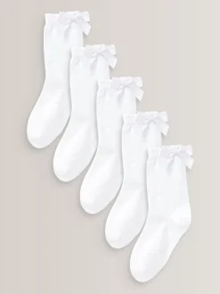 Blanc - Paquet de 5 chaussettes scolaires à cheville en coton riche Nœud