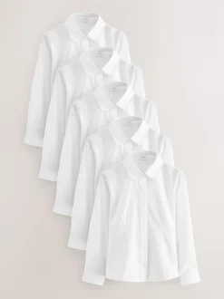 Blanc - Paquet de 5 chemises scolaires ajustées à manches longues (3-17ans)