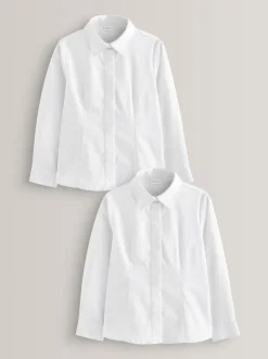Blanc - Paquet de 2 chemises d'écolier à manches longues en coton riche extensible (3-18ans)