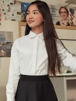 Blanc - Paquet de 2 chemises d'écolier à manches longues en coton riche extensible (3-18ans)