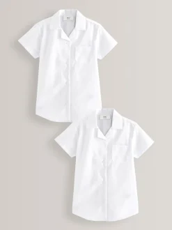 Blanc - Paquet de 2 Manches courtes Revere School Collar Shirts (3-17ans)