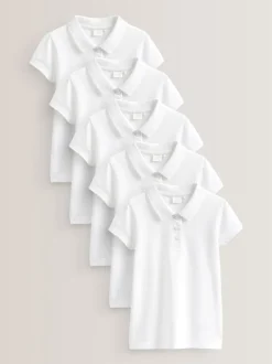 Blanc - Paquet de 5 Polo Manches courtes 100% coton (3-16ans)