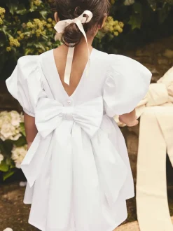 Blanc - Peignoir Flower Girls en taffetas Noeud (3mois-8ans)