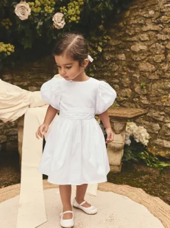 Blanc - Peignoir Flower Girls en taffetas Noeud (3mois-8ans)