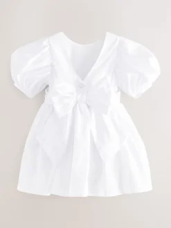 Blanc - Peignoir Flower Girls en taffetas Noeud (3mois-8ans)
