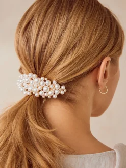 Blanc - Pince barette en métal effet perle