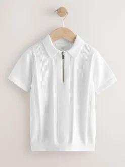 Blanc - Polos tricotés à col zippé (3-16yrs)