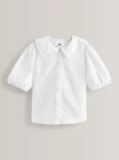 Blanc - Premium Cotton Rich Frill Col School Chemisiers (3-14yrs)