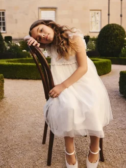 Blanc - Robe de fleur en maille (3-16ans)