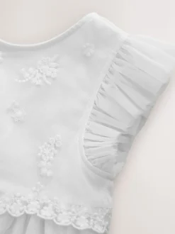 Blanc - Robe de fleur en maille (3-16ans)
