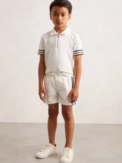 Blanc - Short Reiss Terry texturé à bandes latérales