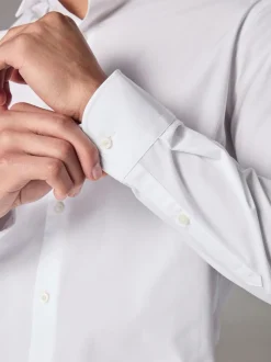 Blanc - Skinny Fit (Skinny Fit) - Chemises intelligentes faciles d’entretien à poignets simples