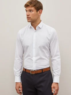 Blanc - Skinny Fit (Skinny Fit) - Chemise élégante texturée facile d’entretien à poignets simples