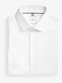 Blanc - Skinny Fit (Skinny Fit) - Chemise élégante texturée facile d’entretien à poignets simples