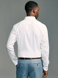 Blanc - Slim Fit (Slim Fit) - Chemises de nuit texturées à double poignet et d'entretien facile