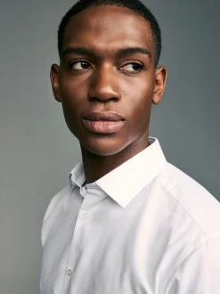 Blanc - Slim Fit (Slim Fit) - Chemises de nuit texturées à double poignet et d'entretien facile