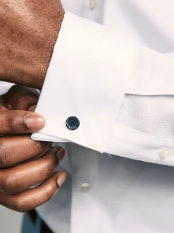 Blanc - Slim Fit (Slim Fit) - Chemises de nuit texturées à double poignet et d'entretien facile