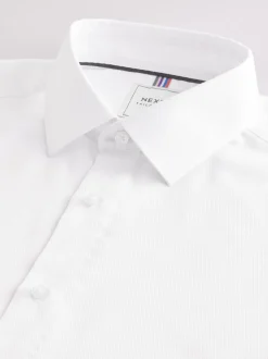 Blanc - Slim Fit (Slim Fit) - Chemises de nuit texturées à double poignet et d'entretien facile
