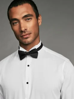 Blanc - Slim Fit (Slim Fit) - Textured Double Cuff Manches longues Chemises With Col cassé And Nœud papillon Lot