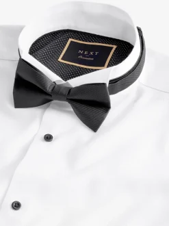 Blanc - Slim Fit (Slim Fit) - Textured Double Cuff Manches longues Chemises With Col cassé And Nœud papillon Lot