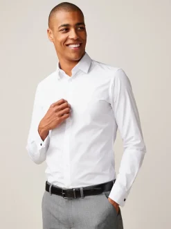 Blanc - Slim Fit (Slim Fit) - Chemise intelligente à double poignet facile d’entretien